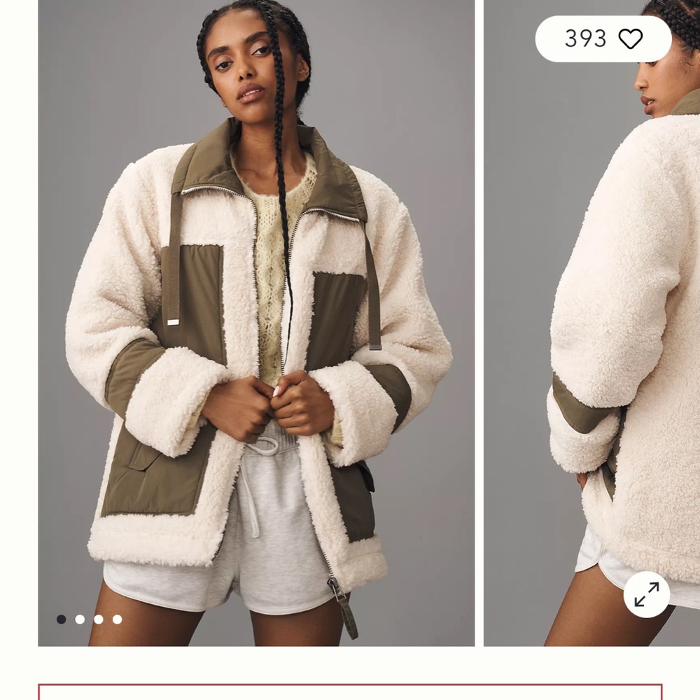 Pilcro Women's Mixed Sherpa Olive and Cream Jacket